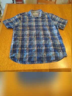 Tommy Bahama Button Up Short Sleeve Plaid  & Blue Floral Shirt- Size Large